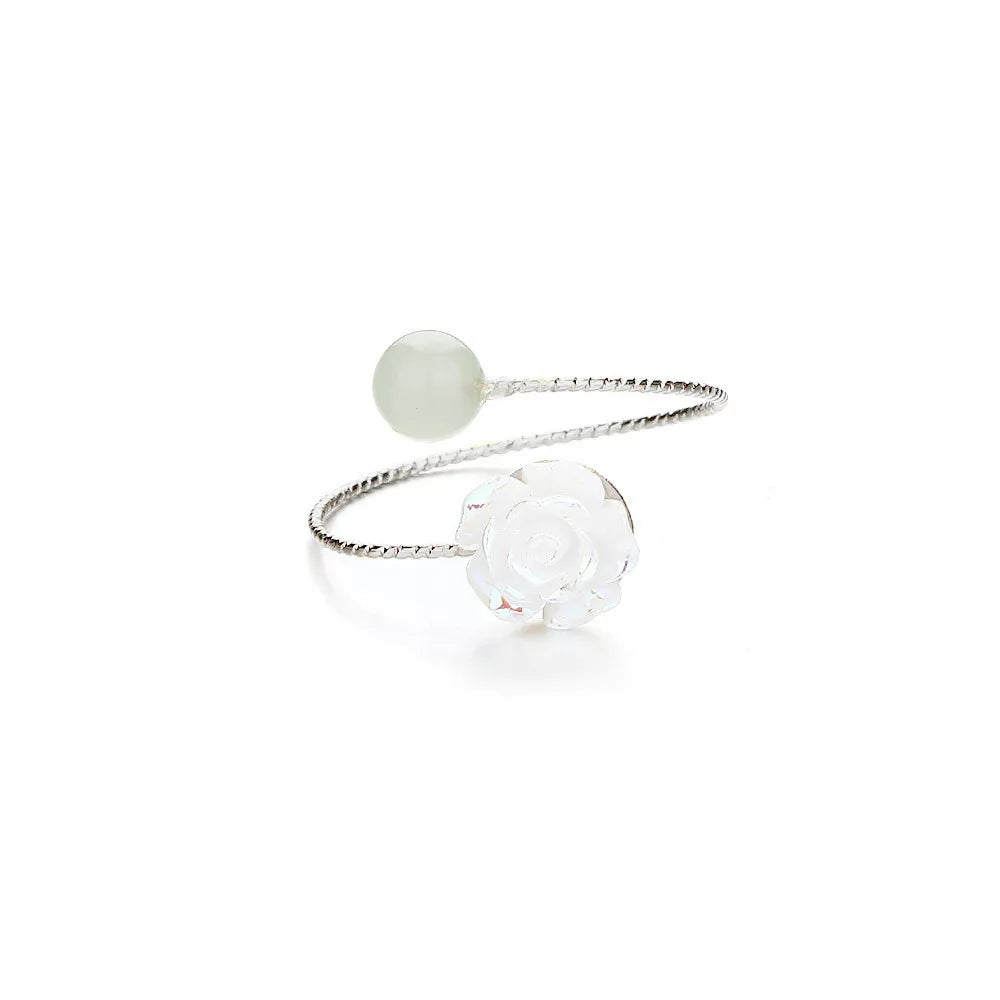 PANJBJ 925 Sterling Silver Hotan Jade Geometric Adjustable Ring | Retro Delicate Jewelry Gift for Women