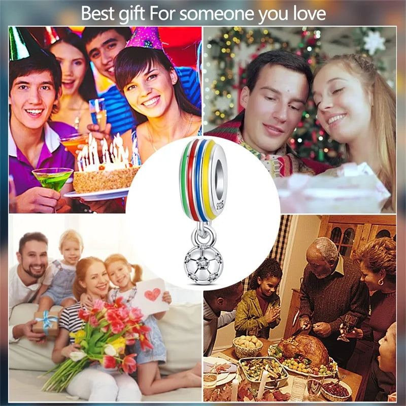 925 Sterling Silver Soccer Trophy Jersey Charm Beads – Fits 3mm Bracelets DIY Jewelry