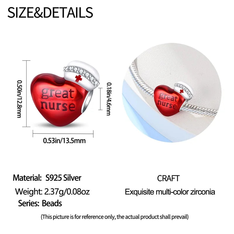 Doctor Nurse 925 Sterling Silver Charms Beads | Original Trendy Medical Pendant for DIY Bracelet Jewelry