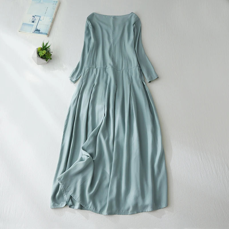 Elegant Lightweight Draped Dress for Women – Artistic Loose Cotton Linen Robe, Summer Airy Flowing Long Skirt, Travel & Vacation Outfit