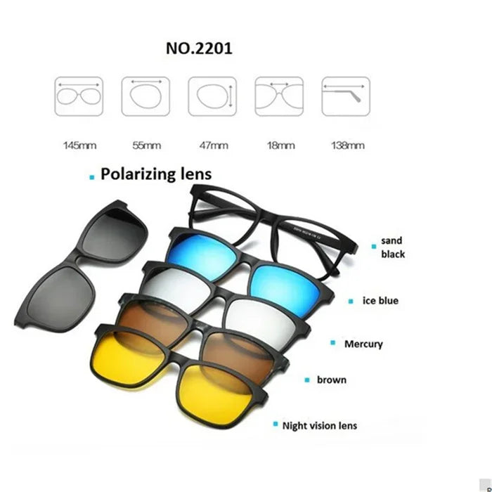GSBJXZ Fashion Myopia Clip Sunglasses – Men & Women Polarized Clip-On Prescription Glasses | 5 Clip Set 0 to -4.0