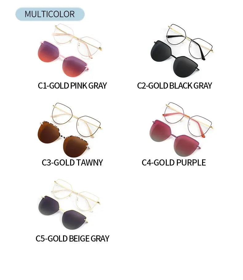 Cat Eye Flip-On Sunglasses for Women – Anti Blue Light Eyeglass Frames with Polarized Magnetic Clip | Ladies Fashion Computer Eyeglasses 7002