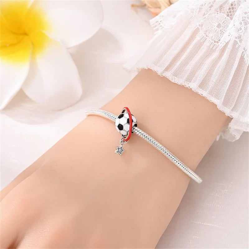925 Sterling Silver Soccer Trophy Jersey Charm Beads – Fits 3mm Bracelets DIY Jewelry