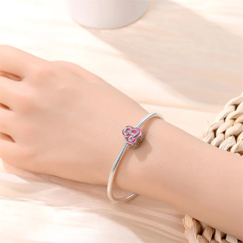 925 Silver Plated Magic Mirror Princess Angel Pink Charm Beads | Fits Original Pan 925 Bracelet | Exquisite DIY Jewelry