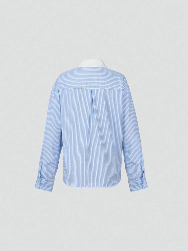 Women’s Striped Clash Collar Lace Pocket Shirt – Daily Casual Fashion Back to School Top 👚📚