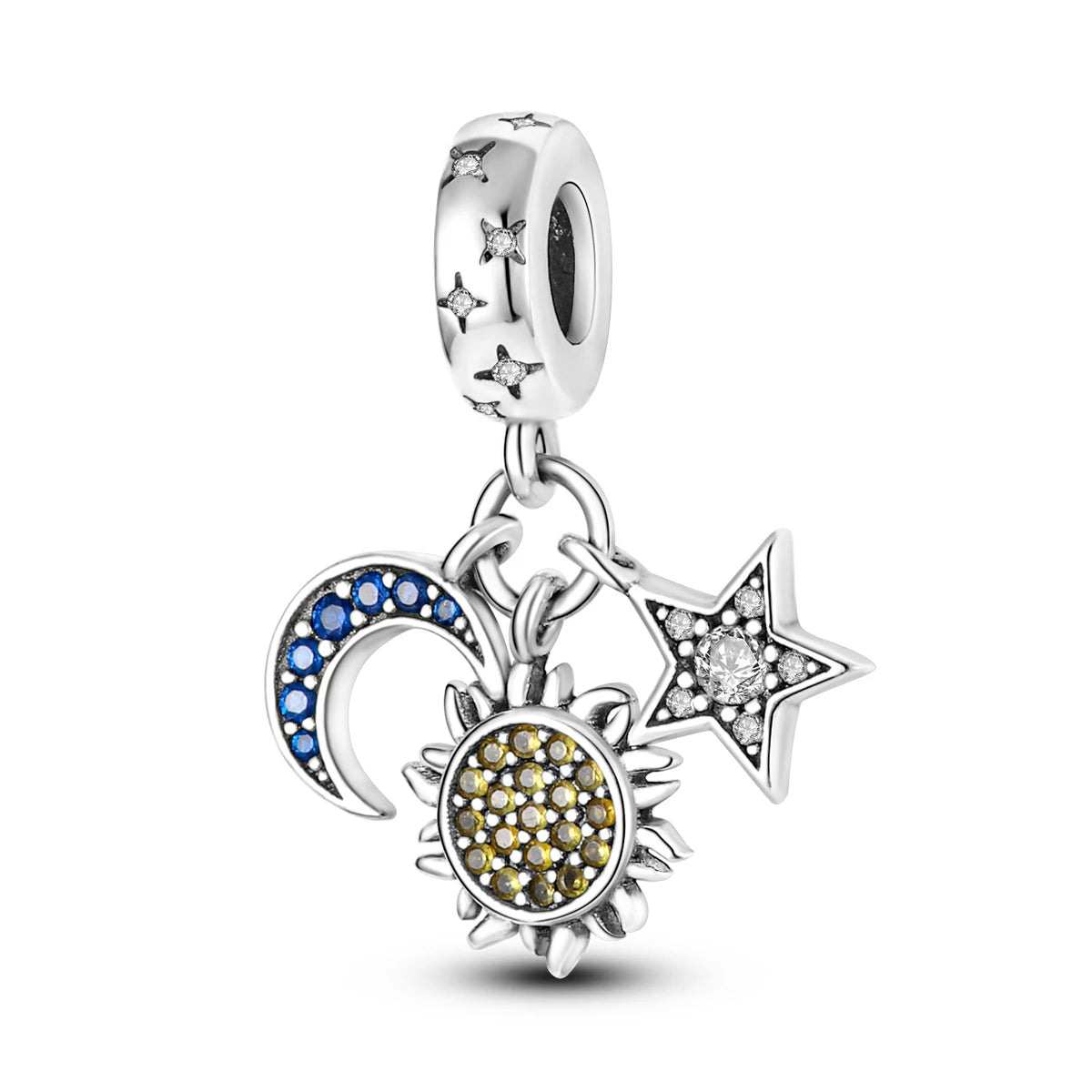 Silver Plated Colorful Glowing Moon & Stars Rainbow Dangle Charms | Fit Original Bracelet & Necklace | Women’s Jewelry Beads