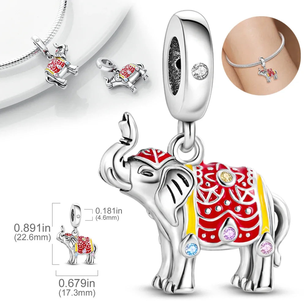 925 Sterling Silver Colorful Zircon Elephant Dangle Charm – Fits Original Pandora Bracelet DIY Fine Jewelry Gift for Women