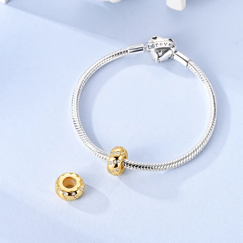 925 Sterling Silver Golden Charms Bow Cross Earth Passport Dangle | Fits Original Bracelet DIY Jewelry Gift for Women