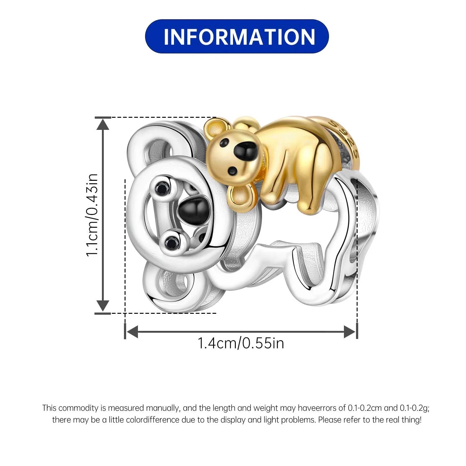 925 Sterling Silver Cute Raccoon Charm Bead | Animal Bracelet Decoration DIY Jewelry Birthday Gift