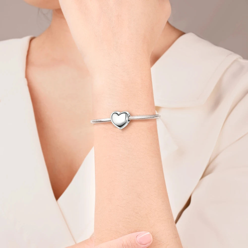 2025 New 925 Sterling Silver Colorful Shine Heart Charm Beads | Fit Snake Chain Bracelet & Necklace Women DIY Jewelry