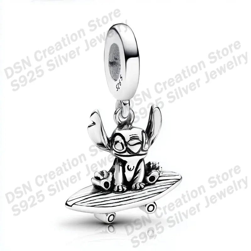 925 Sterling Silver Disney Charms | Stitch, Mickey & Cheshire Cat Beads for Original Bracelet Halloween Jewelry Gift