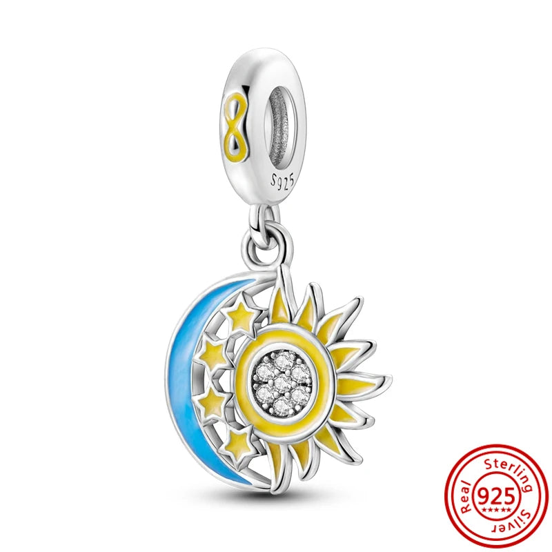 925 Sterling Silver Travel Series Charms | Airplane Passport Luggage Sun Moon Star Beads Fit Original Bracelet Jewelry