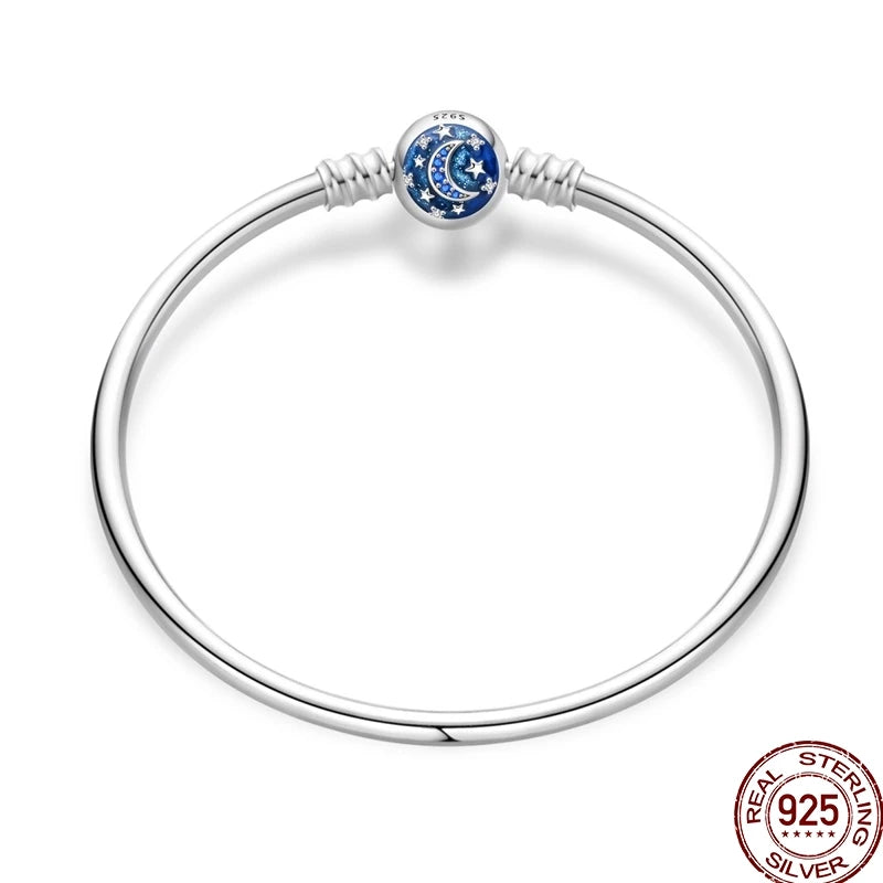 925 Sterling Silver Heart Moon Sun Clasp Charm Bracelet | 17–20CM Original Bracelet for Women | Fits Pandora DIY Beads Jewelry