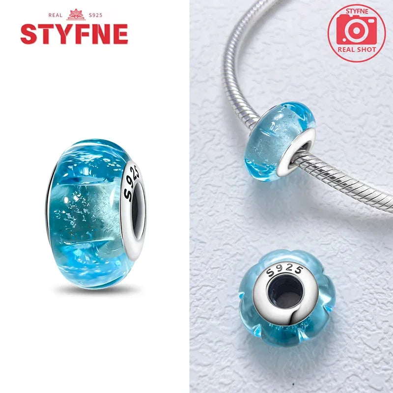 925 Sterling Silver Blue Series Crystal Enamel Murano Bead | Fit Original Bracelet Women DIY Fine Jewelry Gift