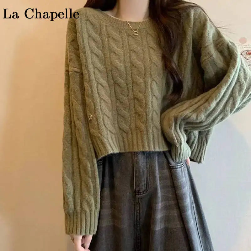 Soft ort Knitted Sweater Women's Top Lazy Sle Inner Wear Autumn Winter New Arrival Twist Cotton Long Sve round Ne Sw...