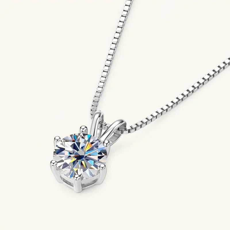 TY 1ct Moissanite Pendant Necklace – S925 Sterling Silver Solitaire Chain for Women