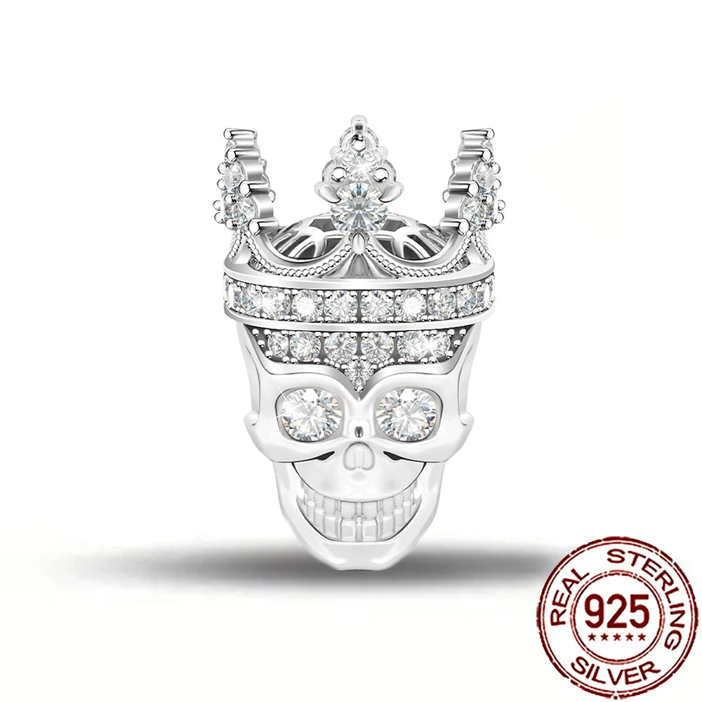 Gothic 925 Sterling Silver Grim Reaper Skull Charm Bead Fit Pandora Bracelet