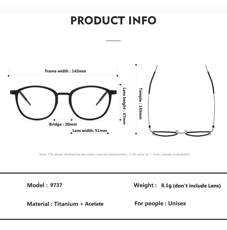 Ultralight Acetate Titanium Glasses 👓 Screwless Round Frame Eyewear