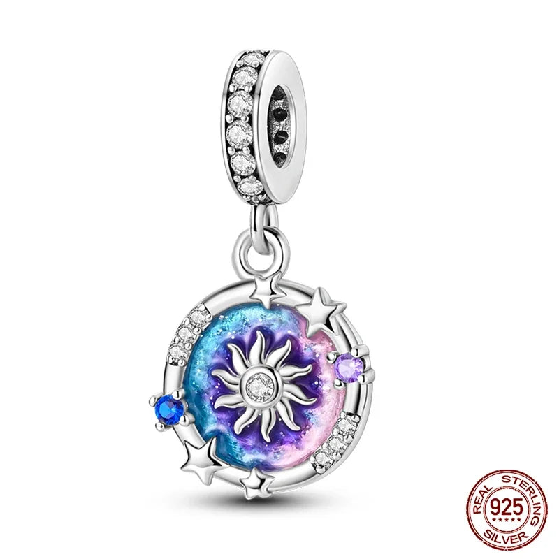 925 Sterling Silver Purple Flower & Butterfly Dangle Charm | Bead for 4MM Bracelet or Necklace DIY Jewelry Gift