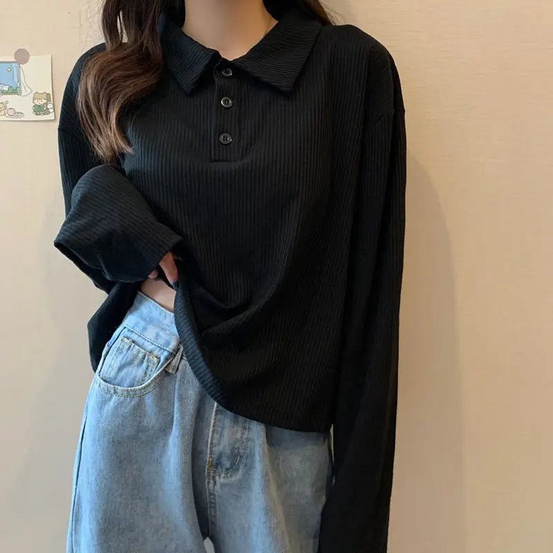 Women’s Knit Polo Neck Cropped Shirt – Summer Short Sleeve Solid Color Youthful Top 👚☀️