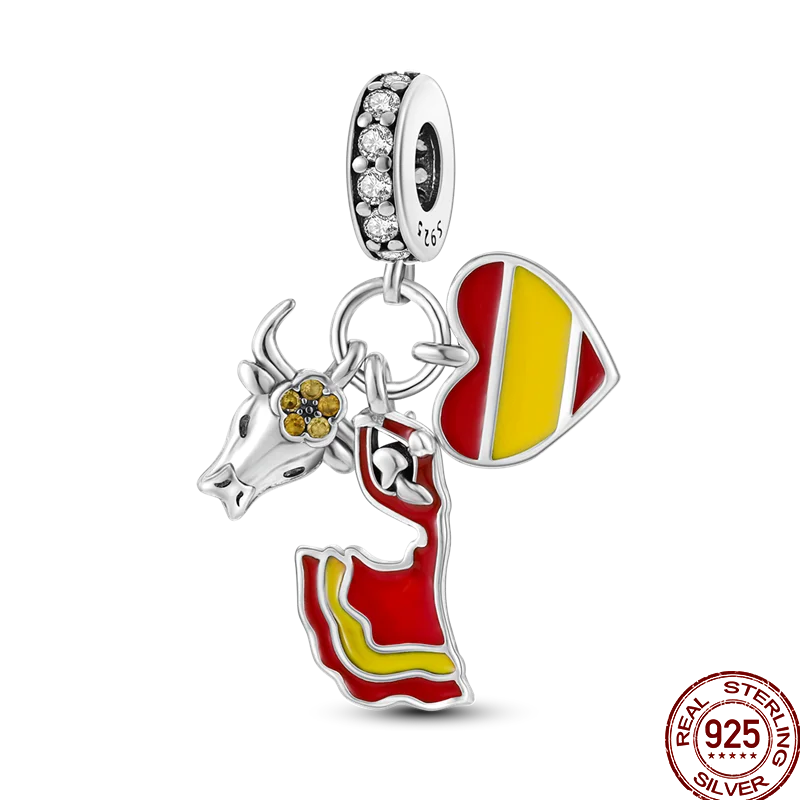 925 Sterling Silver Golden Zircon Saturn Flower Butterfly Charm Bead Fit 3MM Original Bracelet Women DIY Jewelry