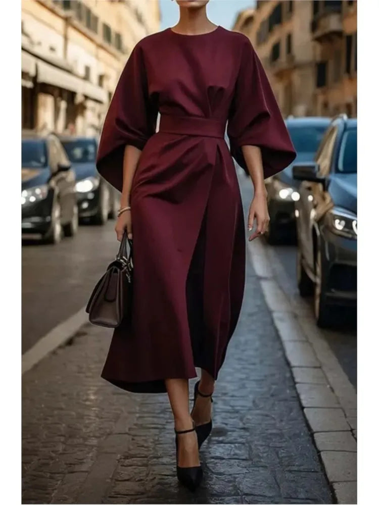 Elegant Long Sleeve Black Maxi Dress for Women | 2025 Loose O-Neck Casual Fashion Long Dress