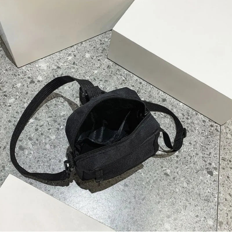 Casual Black Canvas Crossbody Bag | Pocket Messenger Bag for Women & Students
