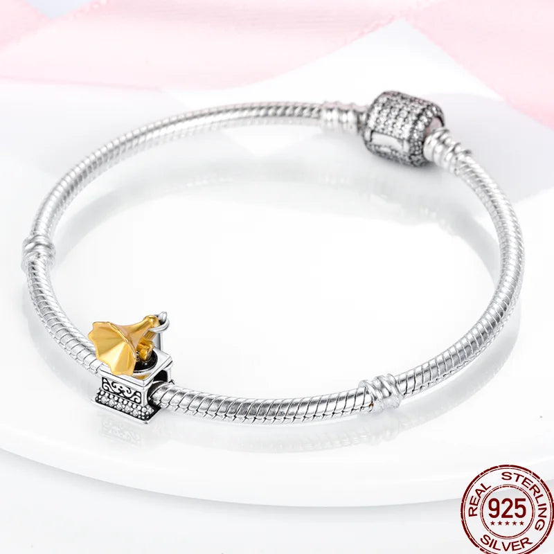 925 Sterling Silver Golden Zircon Saturn Flower Butterfly Charm Bead Fit 3MM Original Bracelet Women DIY Jewelry
