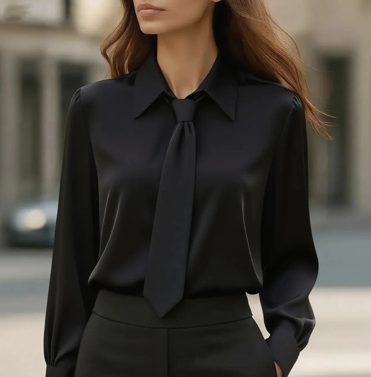 Women’s Elegant Satin Work Shirt – Plain Modern Casual Long Sleeve Collared Top for Office & Daily Wear ✨👚