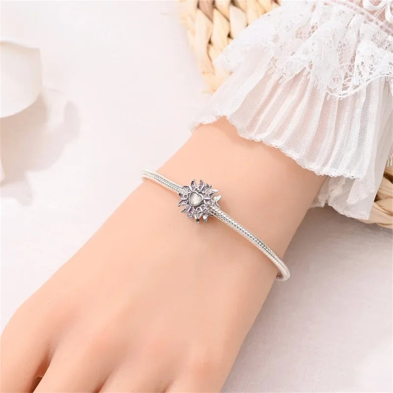 925 Sterling Silver Classic Purple Retro Heart Charm | Lotus Angel Beads for Bracelet & Necklace DIY Jewelry