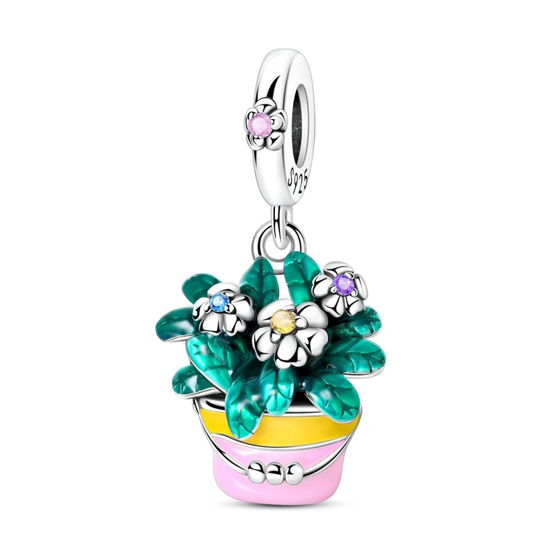 2025 925 Silver Daisy Tulip Pansy Flower Charms Bead | Fit 3mm Original Bracelets DIY Jewelry Gift
