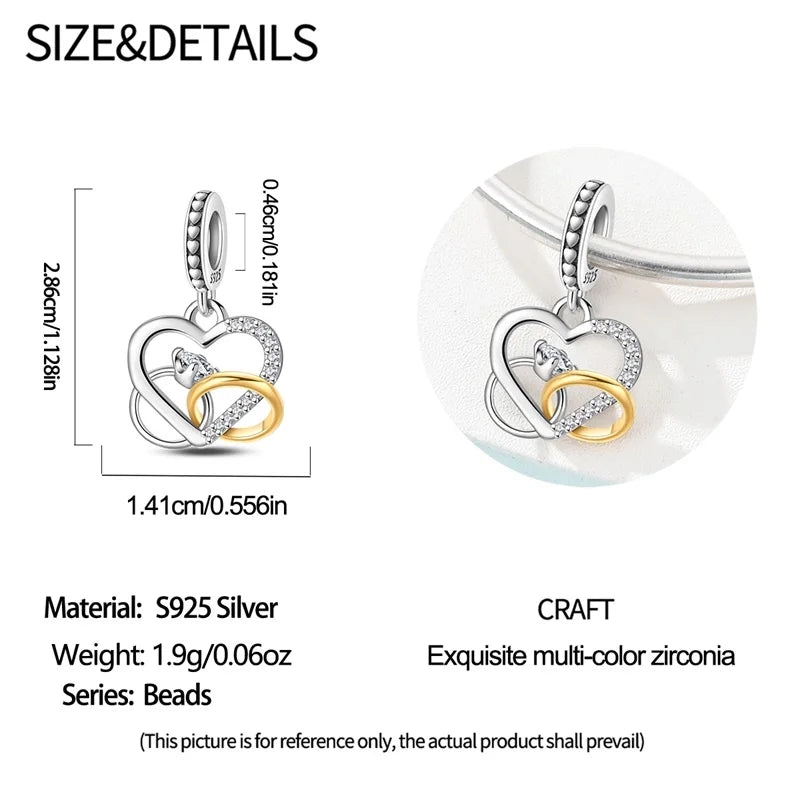 100% 925 Sterling Silver Heart Family Charms with Pumpkin & Pave Zircon Pendant – Fits Original Bracelet DIY Jewelry Gifts