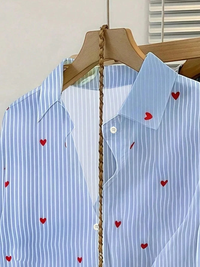 European & American Striped Long Sleeve Women’s Shirt – Autumn Commuter Blue Cardigan Style Top 👚✨