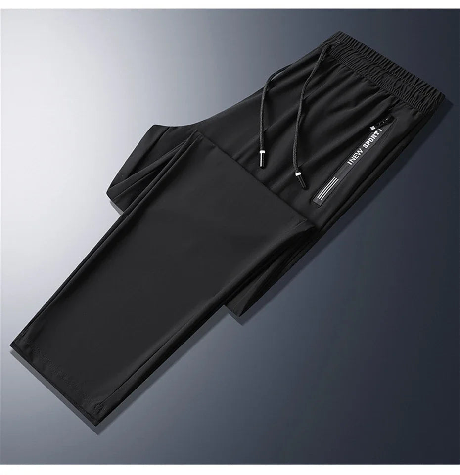 2024 Men’s Plus Size Summer Cool Pants | 7XL–8XL Stretch Sweatpants | Casual Lightweight Trousers in Black & Grey
