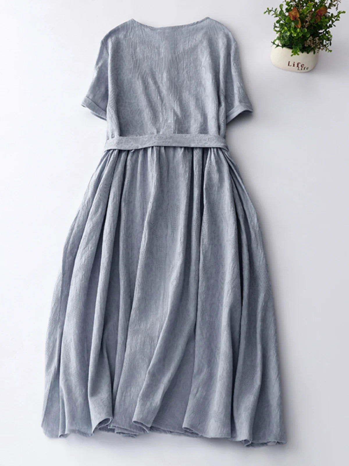 Japanese Style Loose Cotton Linen Dress – Women’s Vintage A-Line Over-Knee Long Dress with Round Neck