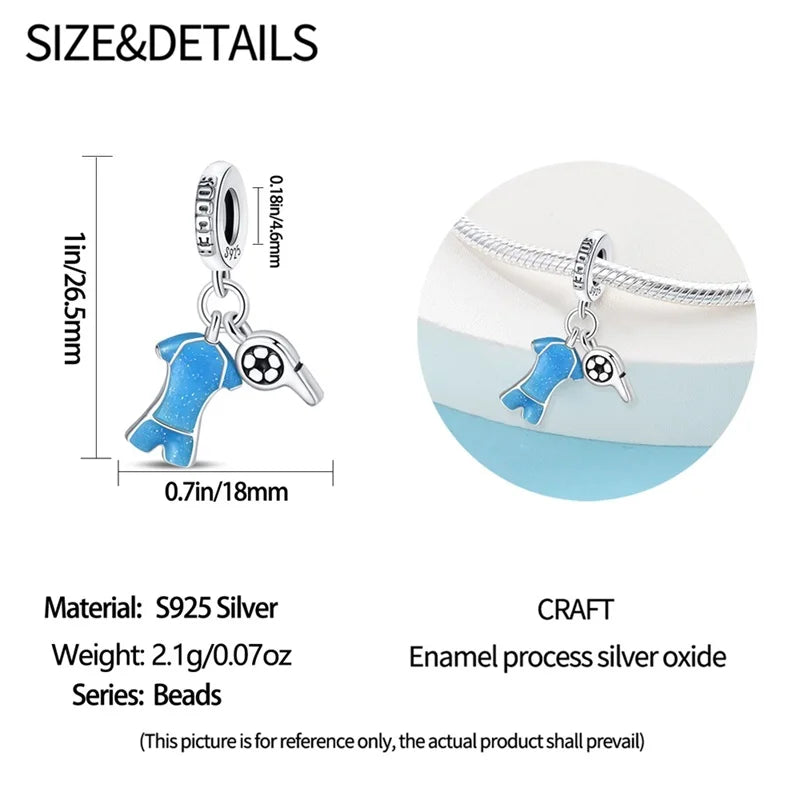 925 Sterling Silver Soccer Trophy Jersey Charm Beads – Fits 3mm Bracelets DIY Jewelry