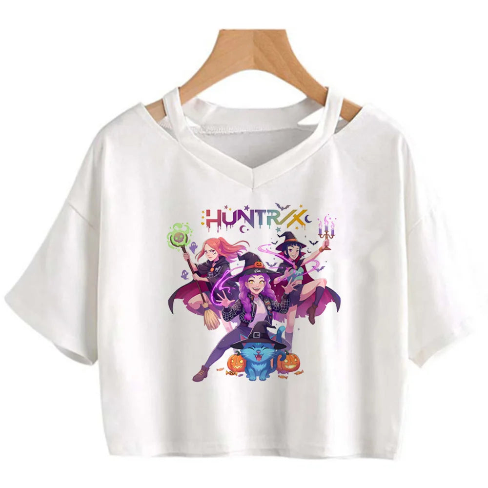 Kpop Demon Hunters Girls Crop T-Shirt – Women’s O-Neck Summer Y2K Punk Sleeveless Top