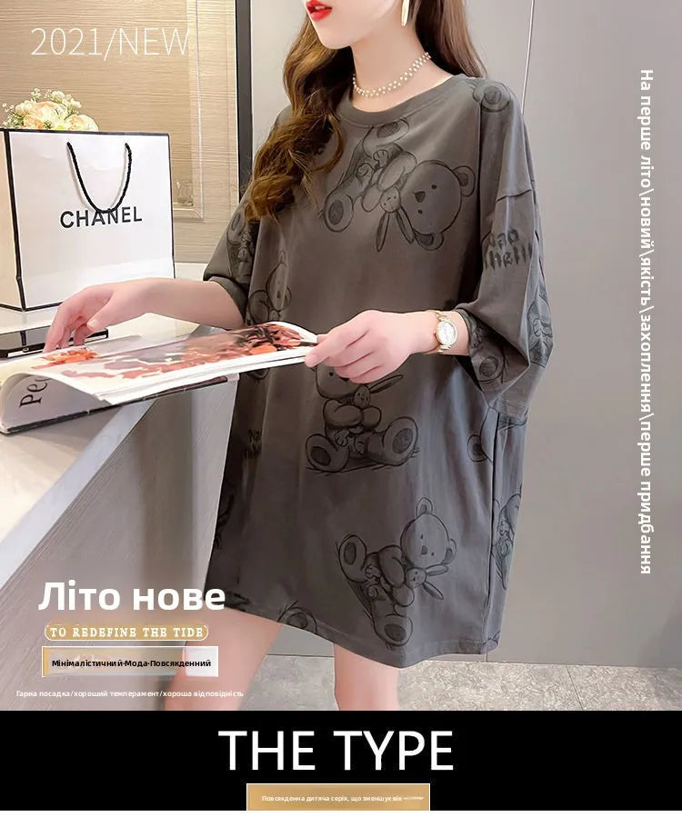 Plus Size Women’s Cartoon T-Shirt | Summer Loose Fit Top | Korean Style Short Sleeve Round Neck