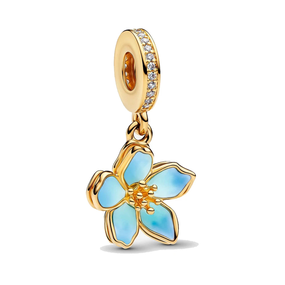 925 Sterling Silver Gold & Silver Cherry Blossom Bead Pendant | Fits Original Charm Bracelets | Sweet DIY Jewelry for Women