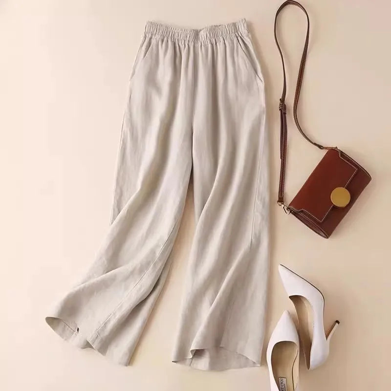 High Waist Cotton Linen Wide Leg Pants | Summer Thin Straight-Cut Trousers for Women Korean Style