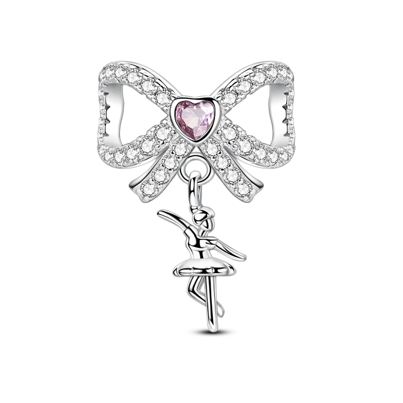 925 Sterling Silver Zircon Bowknot Heart Balloon Charms | Original Pendant Beads Fit Bracelet DIY Fine Jewelry for Women