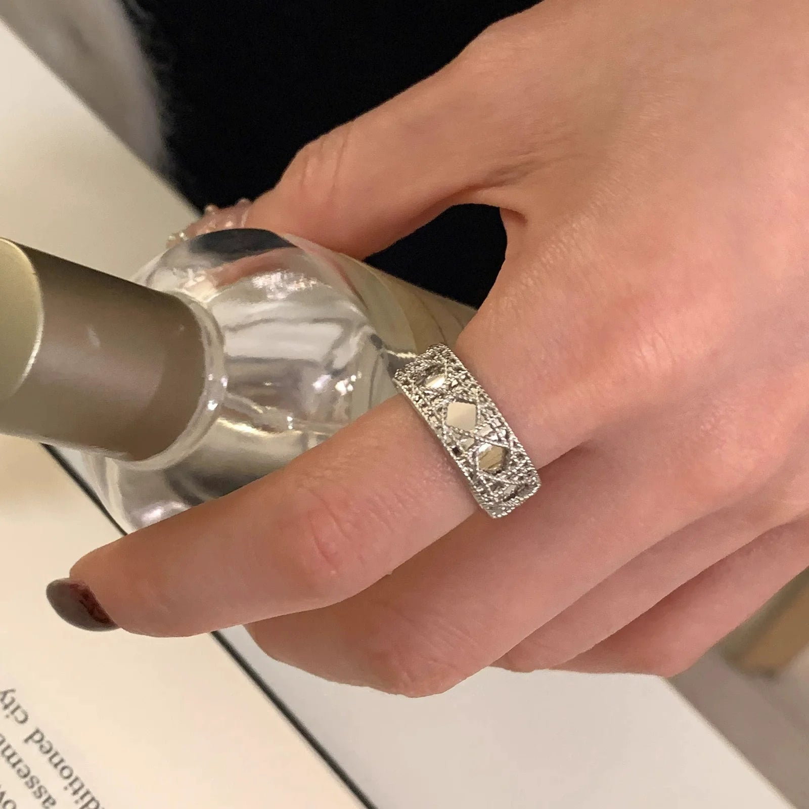 VENTFILLE 925 Sterling Silver Irregular Geometry Ring – Women’s Minimalist Jewelry Gift