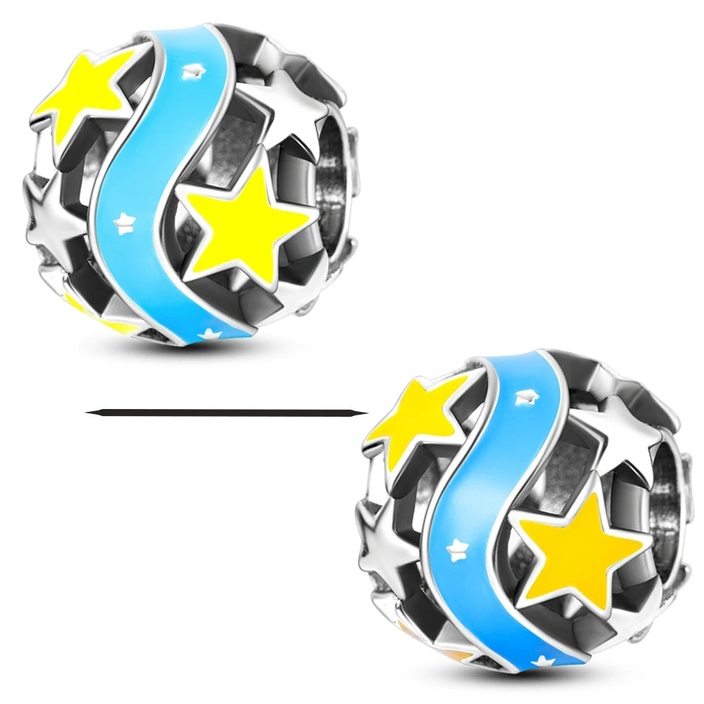 Silver Plated Colorful Glowing Moon & Stars Rainbow Dangle Charms | Fit Original Bracelet & Necklace | Women’s Jewelry Beads