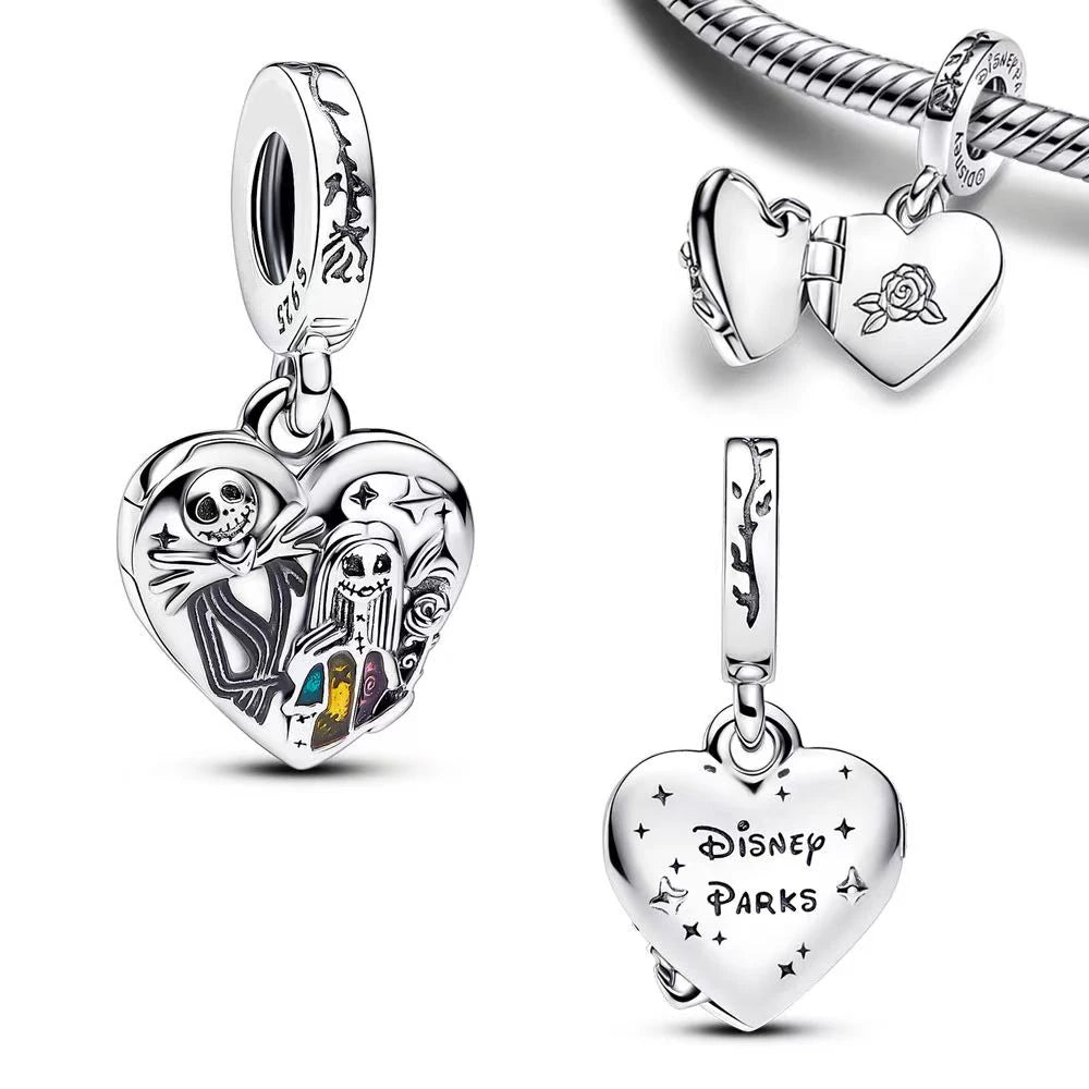 Mini Disney 925 Silver Christmas Eve Series Charms | Poker, Jack & Skull Beads for Women’s Bracelet Jewelry Gift