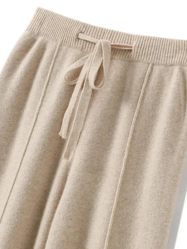 High Waist Knitted Wool Wide Leg Pants – Extended Length Drawstring Casual Loose Slimming Trousers for Autumn & Winter
