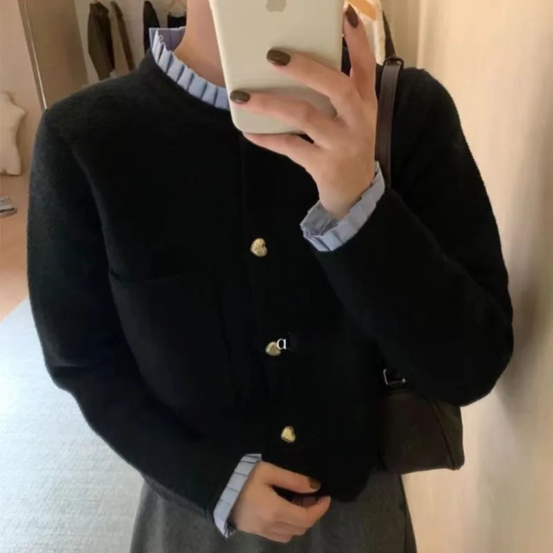Love Button Knitted Cardigan – Lazy Style Sweet Fashion Sweater Jacket for Women | 2024 Autumn New