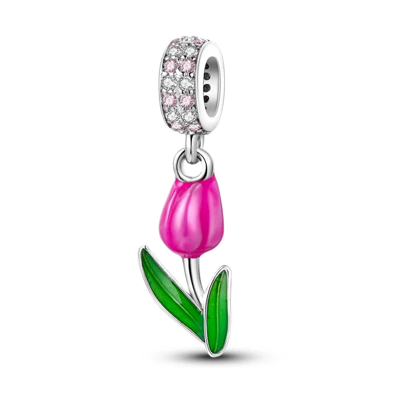 2025 925 Silver Daisy Tulip Pansy Flower Charms Bead | Fit 3mm Original Bracelets DIY Jewelry Gift
