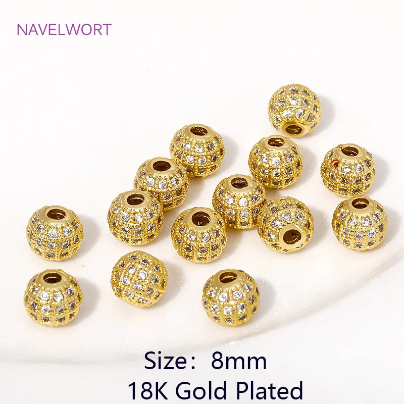 18K Gold Plated Zircon Round Spacer Beads | Brass Bracelet Beads for Jewelry Making | DIY Bead Separators Accessories