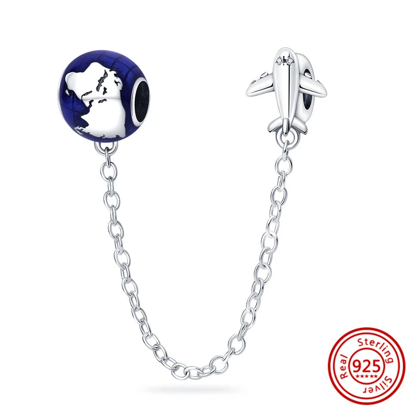 925 Sterling Silver Travel Series Charms | Airplane Passport Luggage Sun Moon Star Beads Fit Original Bracelet Jewelry