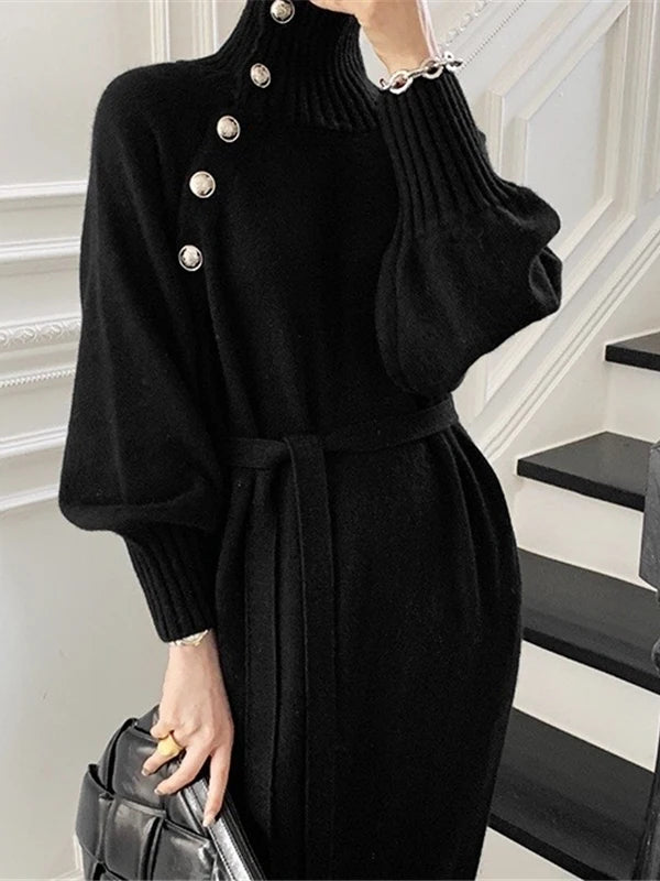 Autumn Winter Women's Knitted Midi Dress 🧶 Luxury Base Layer Ladylike Camere Inner Match Dress ❄️ Elegant Cozy Fashion